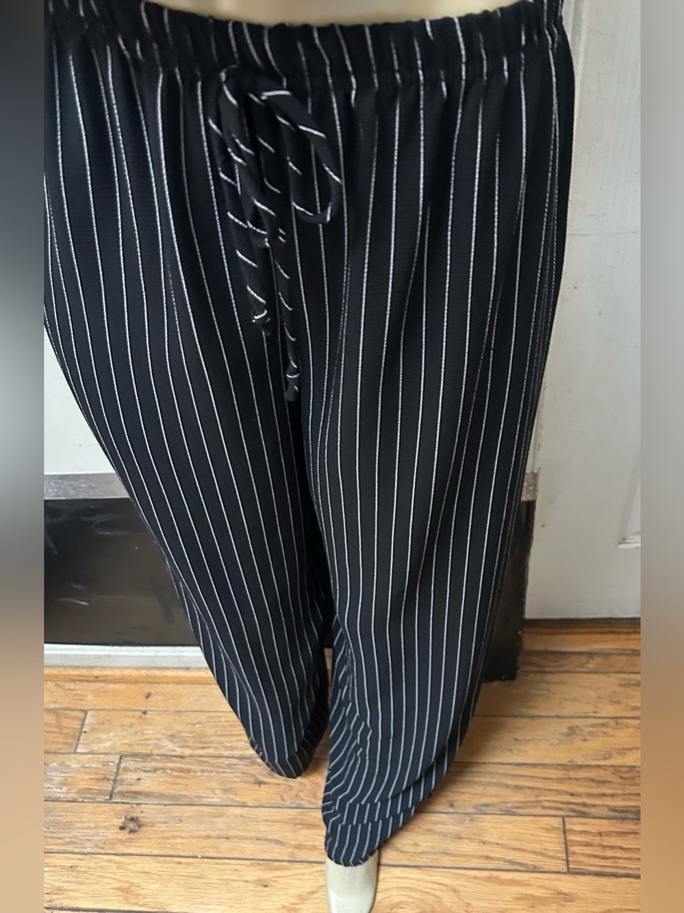 Black Pinstripe Drawstring Men’s Pants